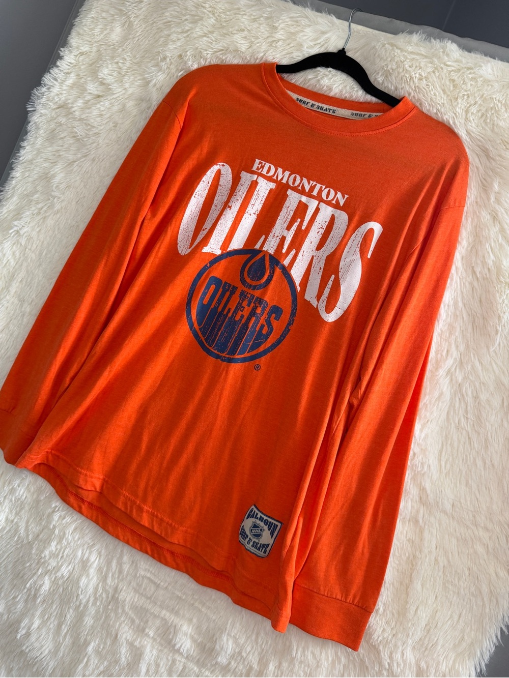 Calhoun Edmonton Oilers Vintage Wash Long Sleeve Shirt Size M Orange Distressed